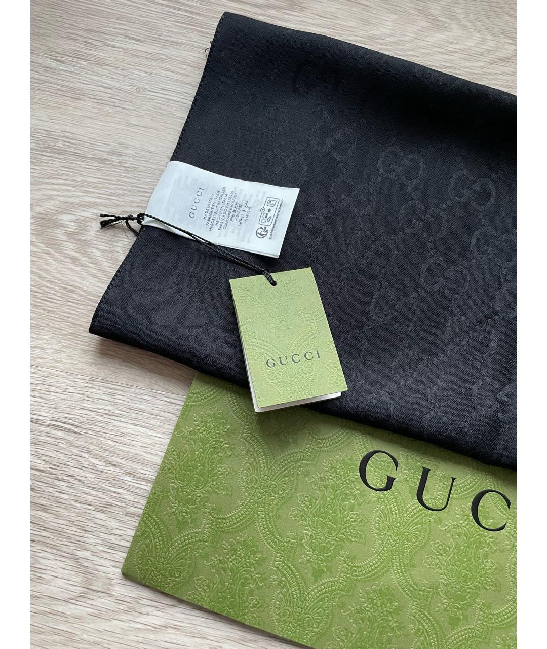 GUCCI Черный шерстяной шарф, фото 4