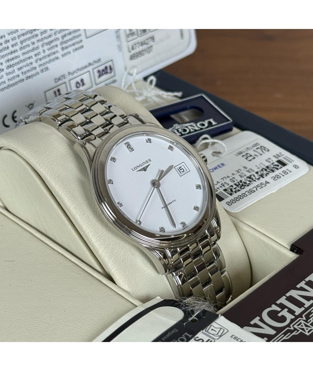 LONGINES Белые металлические часы, фото 4