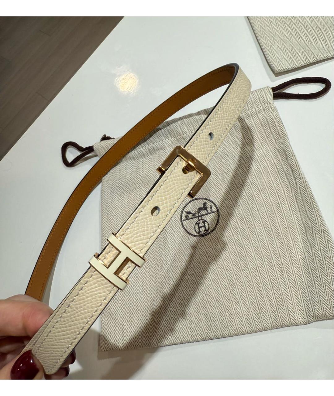 HERMES Бежевый кожаный ремень, фото 2