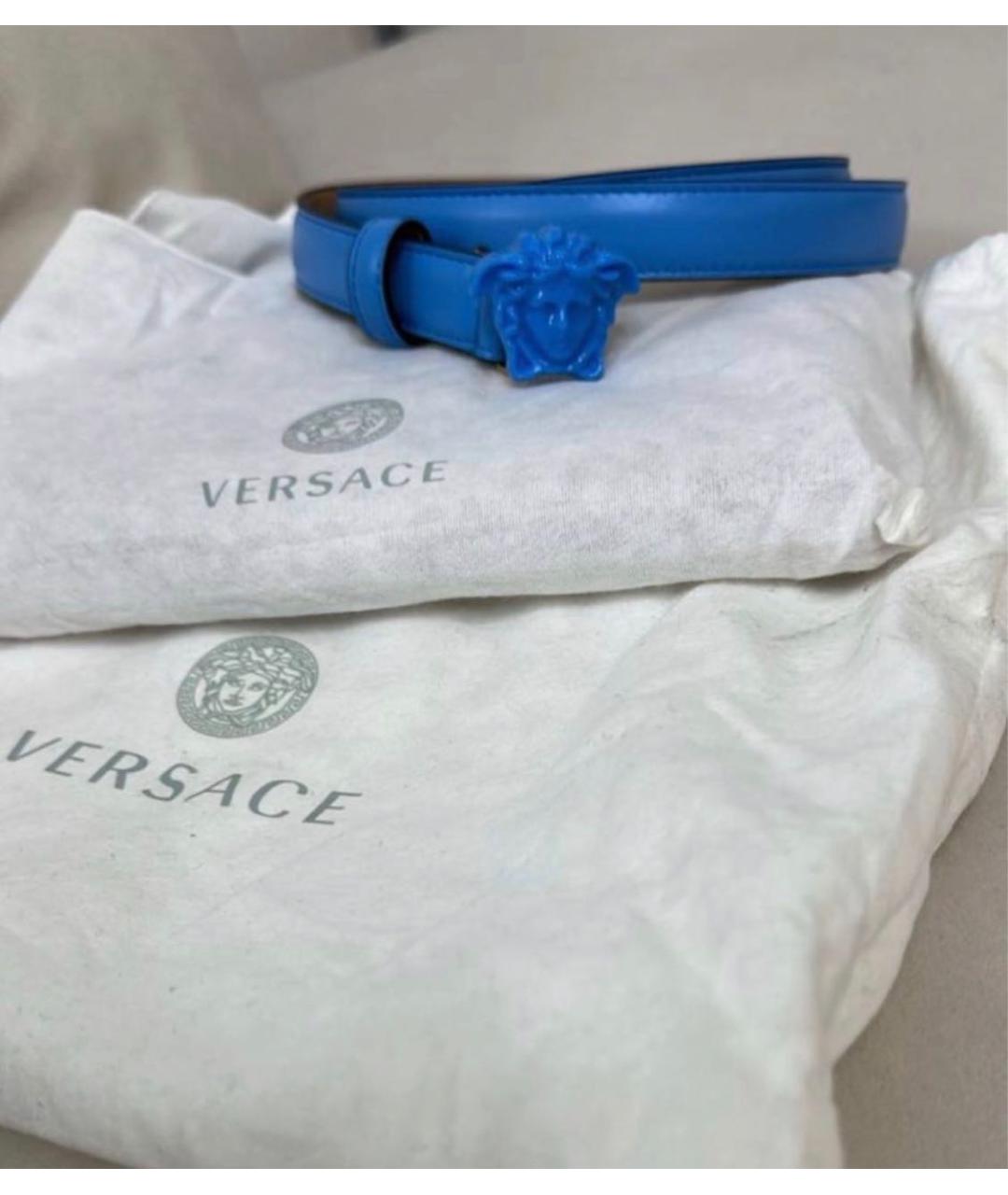 VERSACE Синий кожаный ремень, фото 3