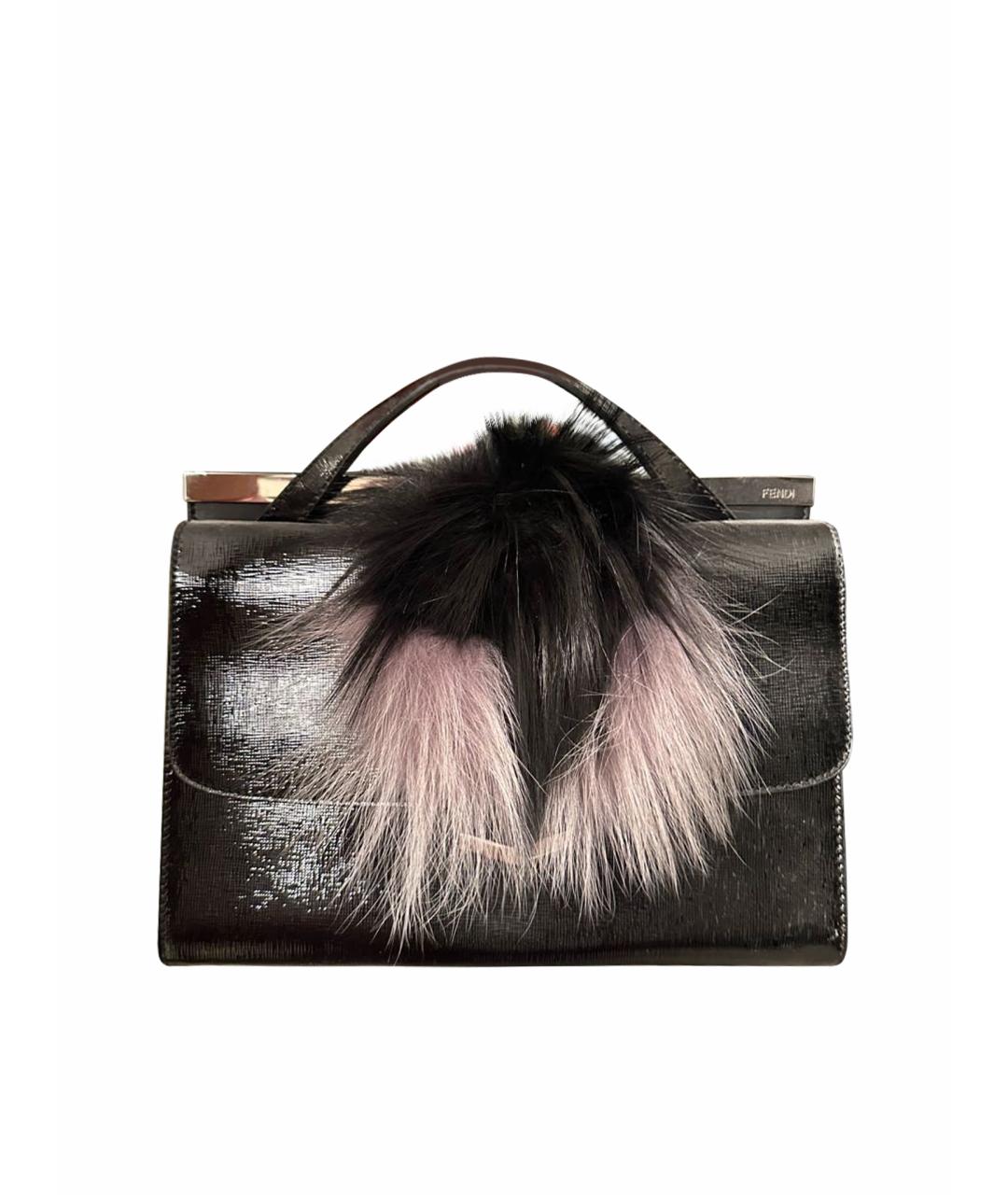 FENDI Черная сумка с короткими ручками из лакированной кожи, фото 1