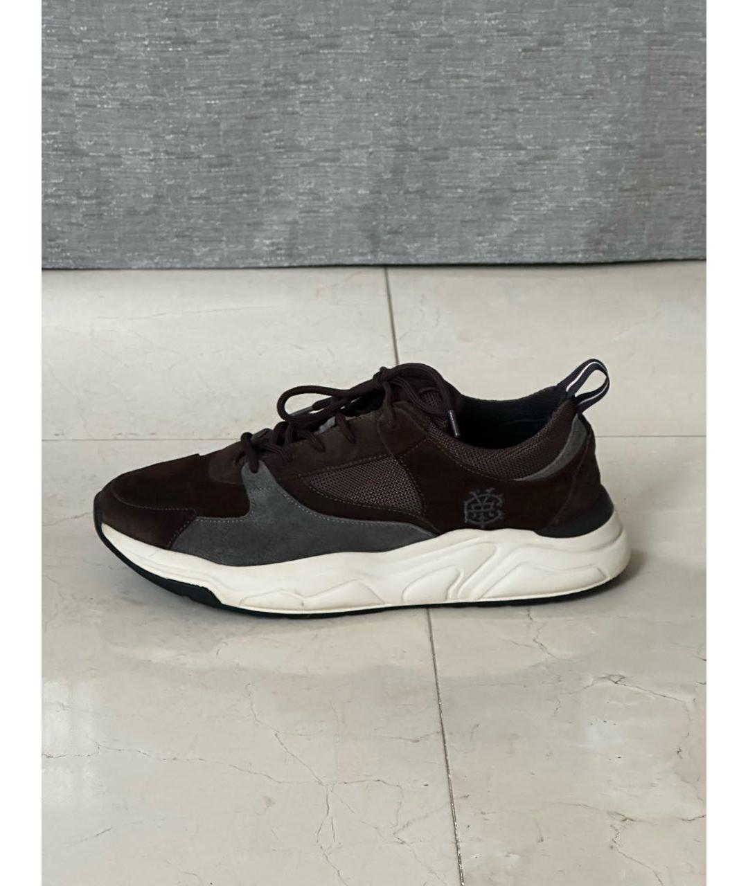 ELEVENTY Коричневые замшевые низкие кроссовки / кеды, фото 9