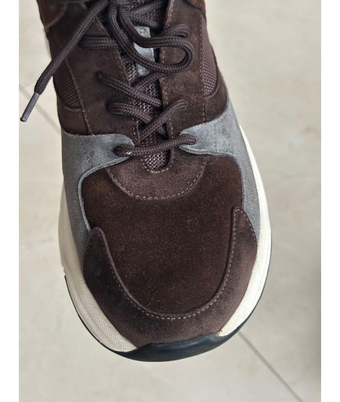 ELEVENTY Коричневые замшевые низкие кроссовки / кеды, фото 8