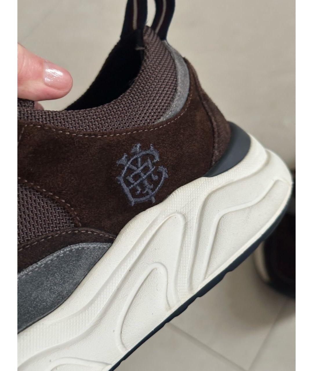 ELEVENTY Коричневые замшевые низкие кроссовки / кеды, фото 6