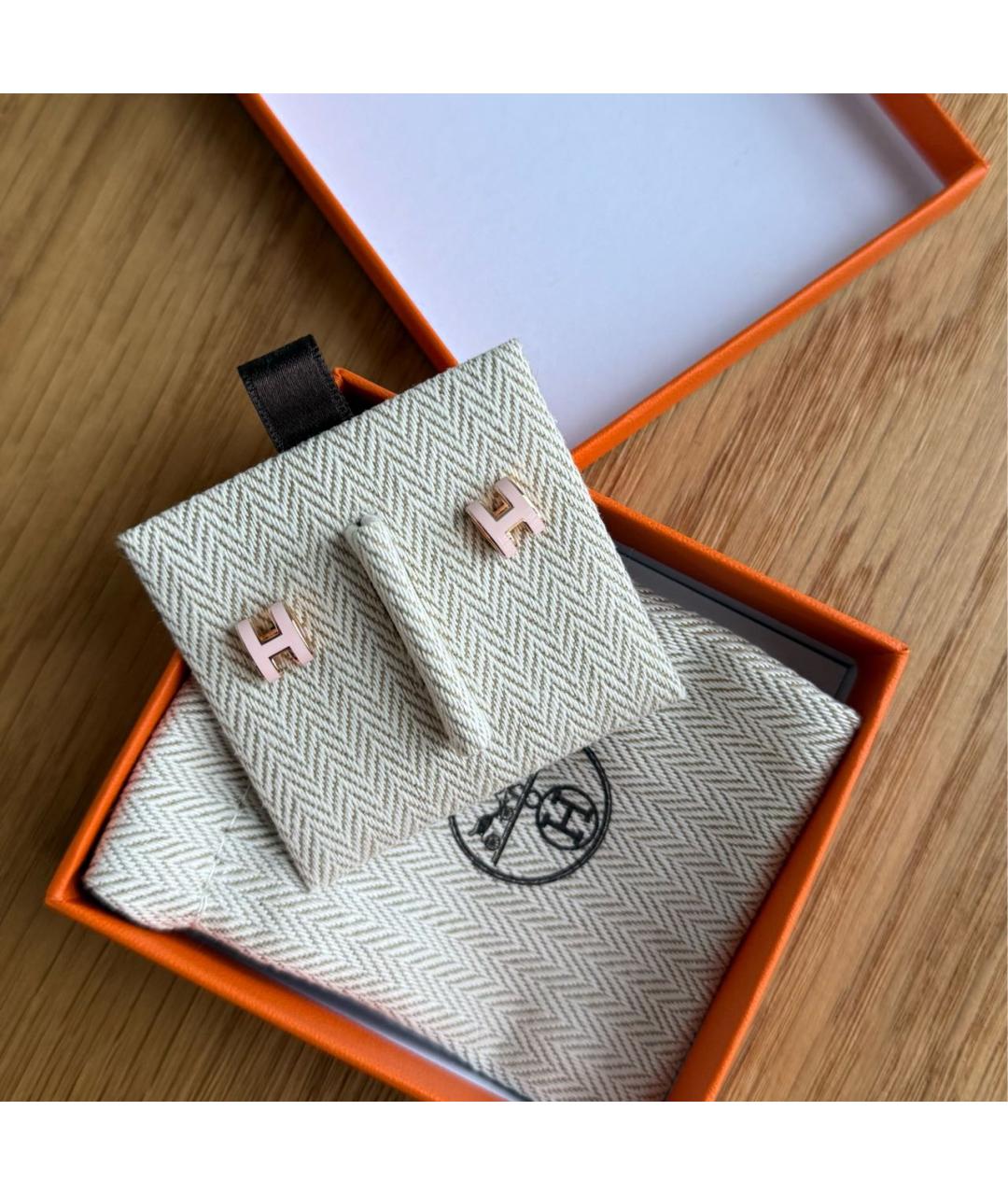 HERMES Розовые металлические серьги, фото 2