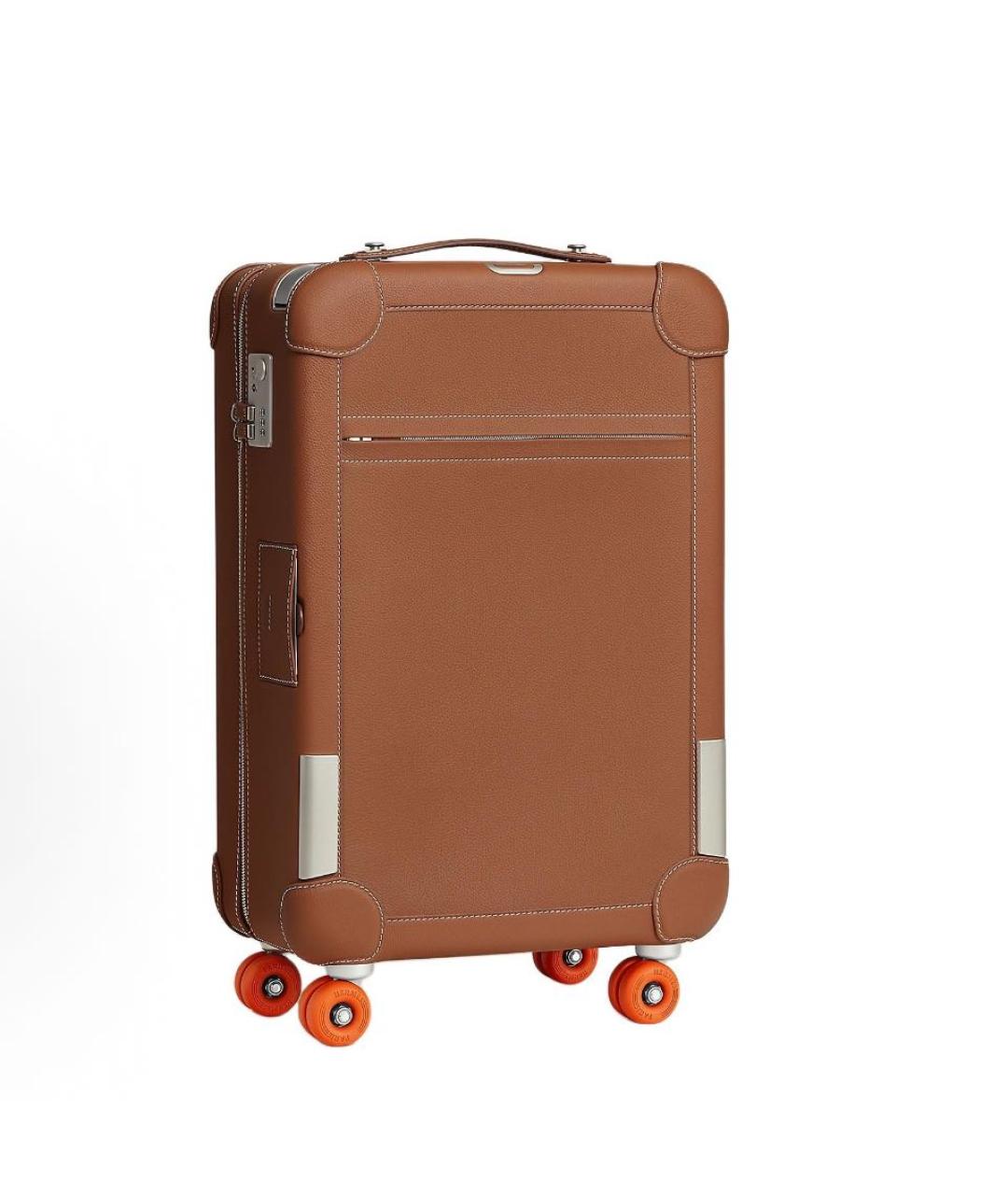 HERMES Коричневый кожаный чемодан, фото 4