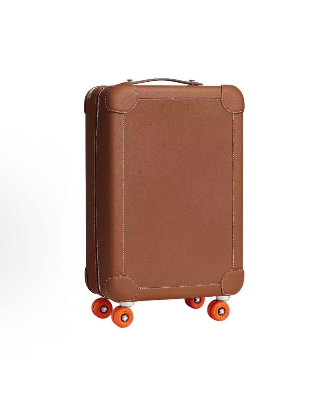 HERMES Коричневый кожаный чемодан, фото 3