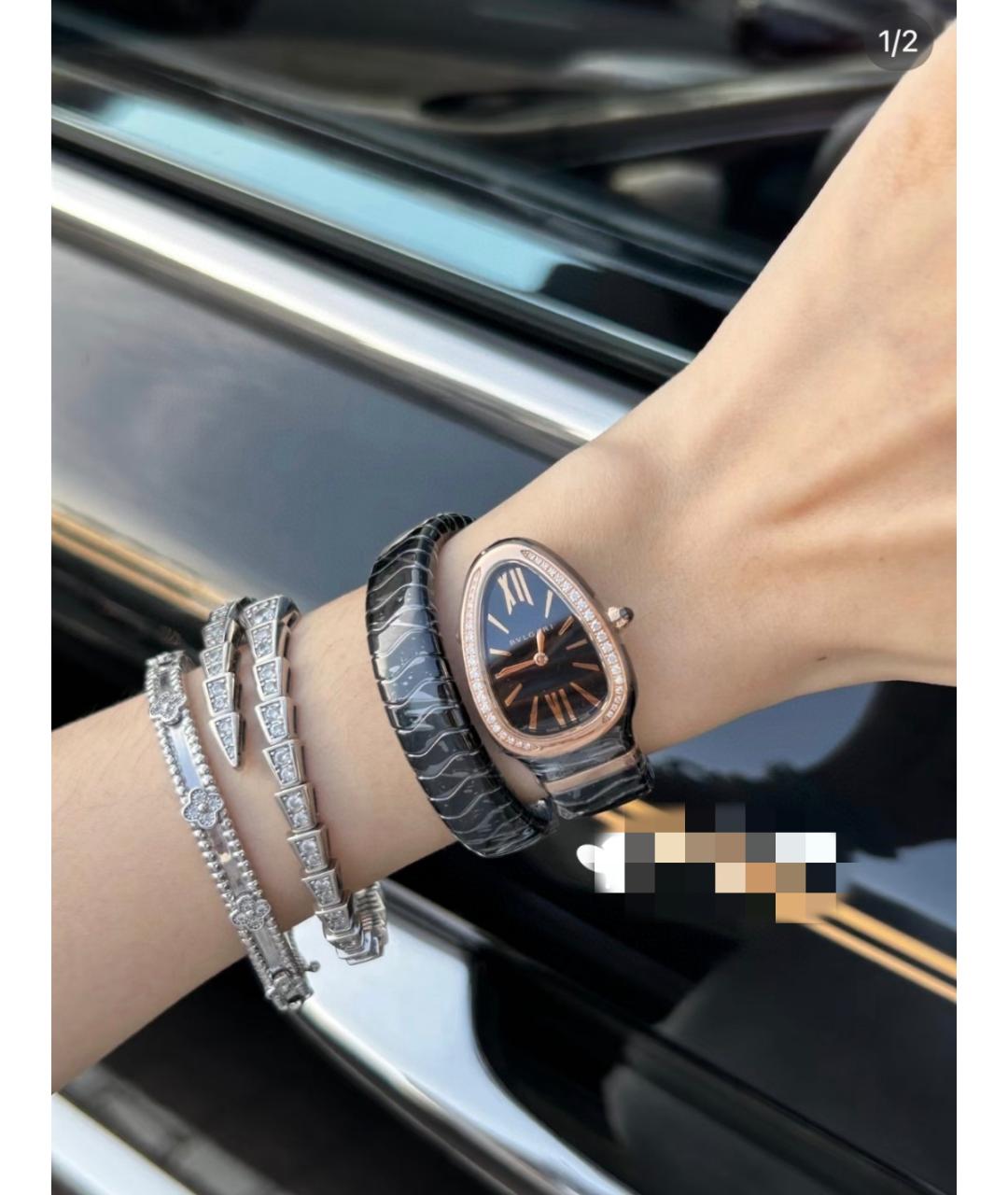 BVLGARI Черные часы из розового золота, фото 7