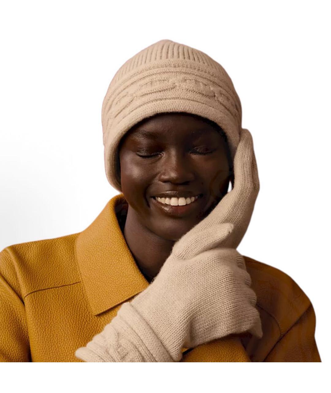 HERMES Бежевые кашемировые перчатки, фото 2