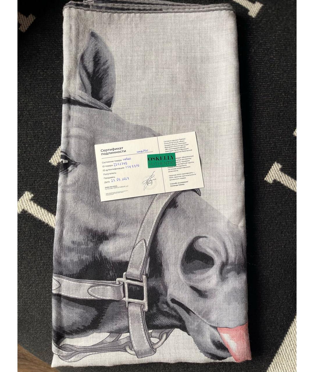 HERMES Серый кашемировый платок, фото 4