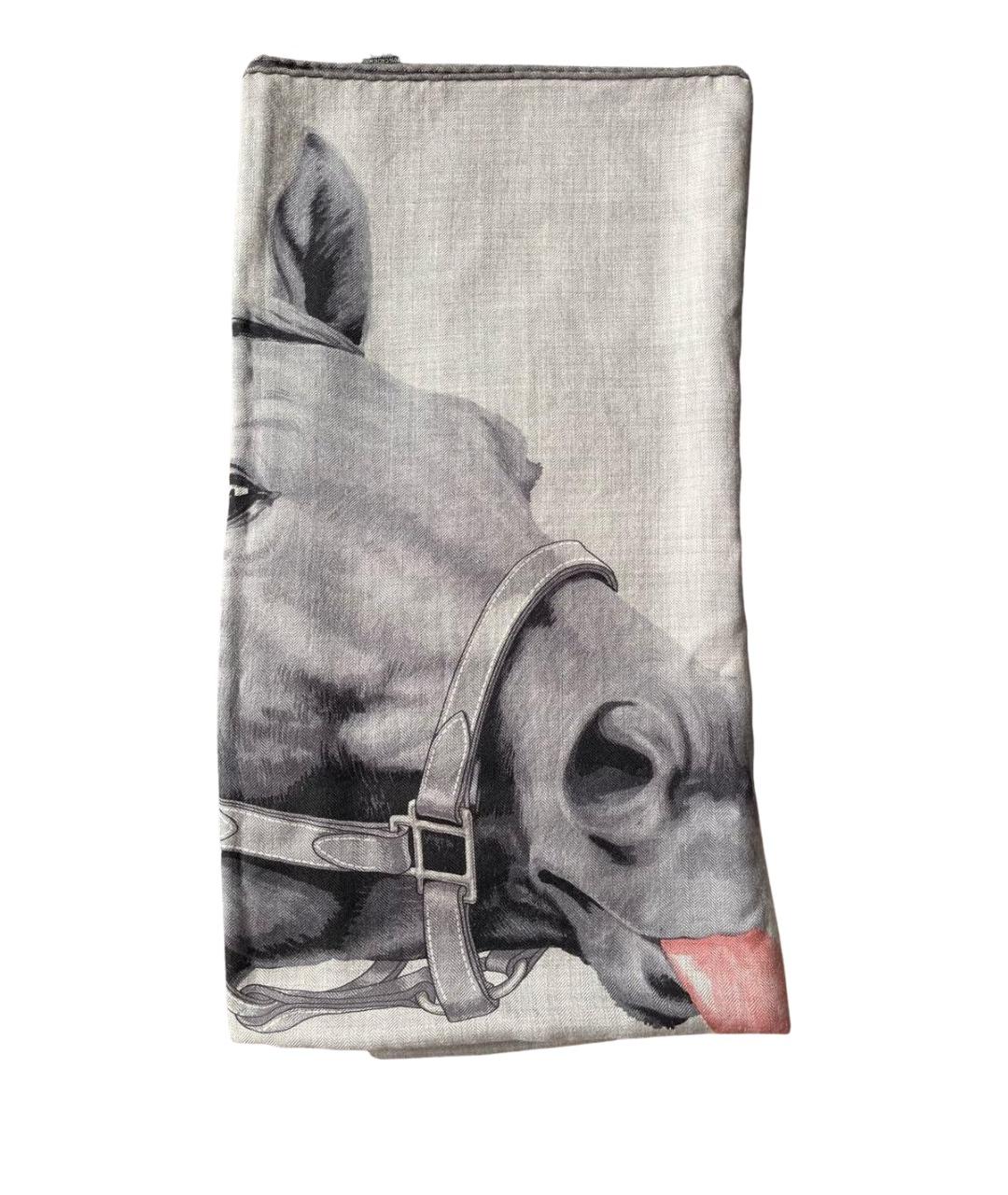 HERMES Серый кашемировый платок, фото 1