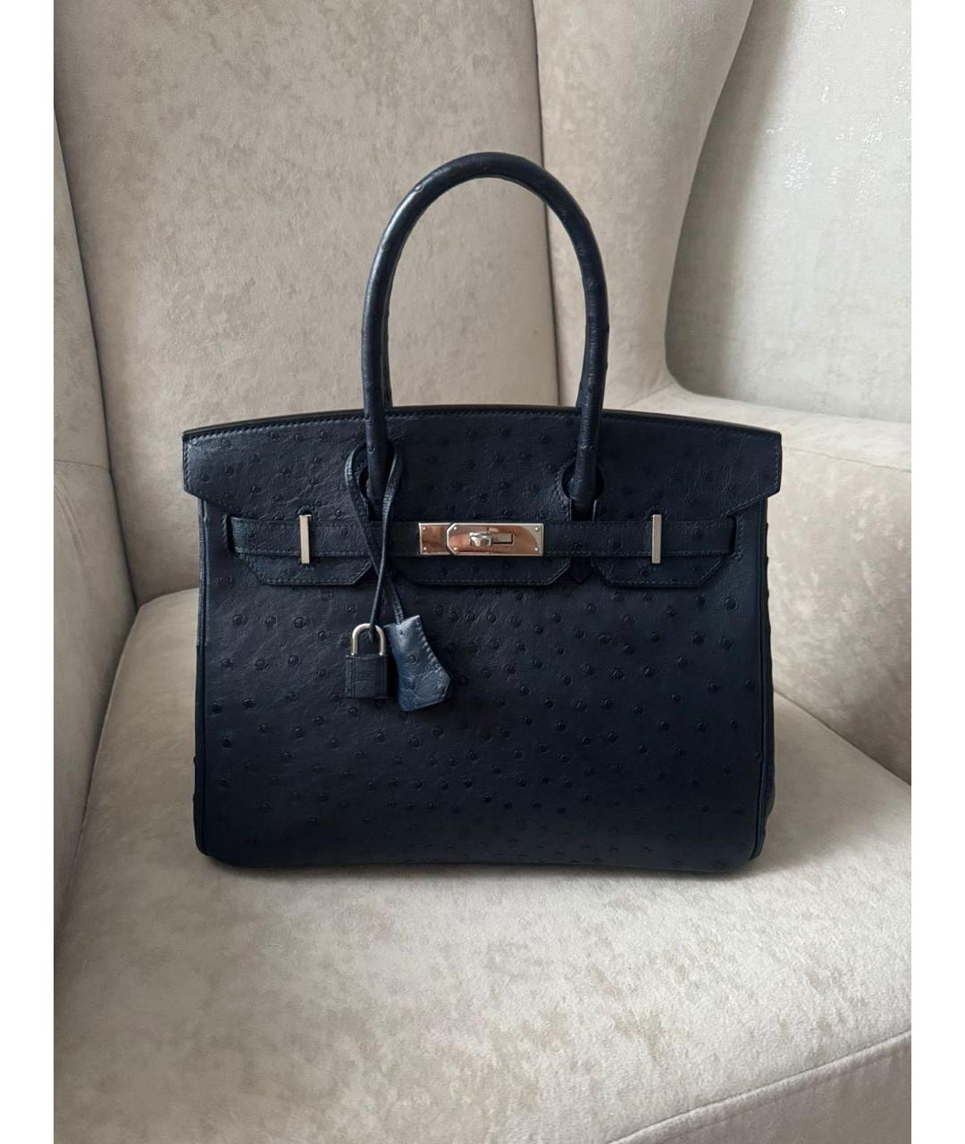HERMES Темно-синяя сумка с короткими ручками из экзотической кожи, фото 2
