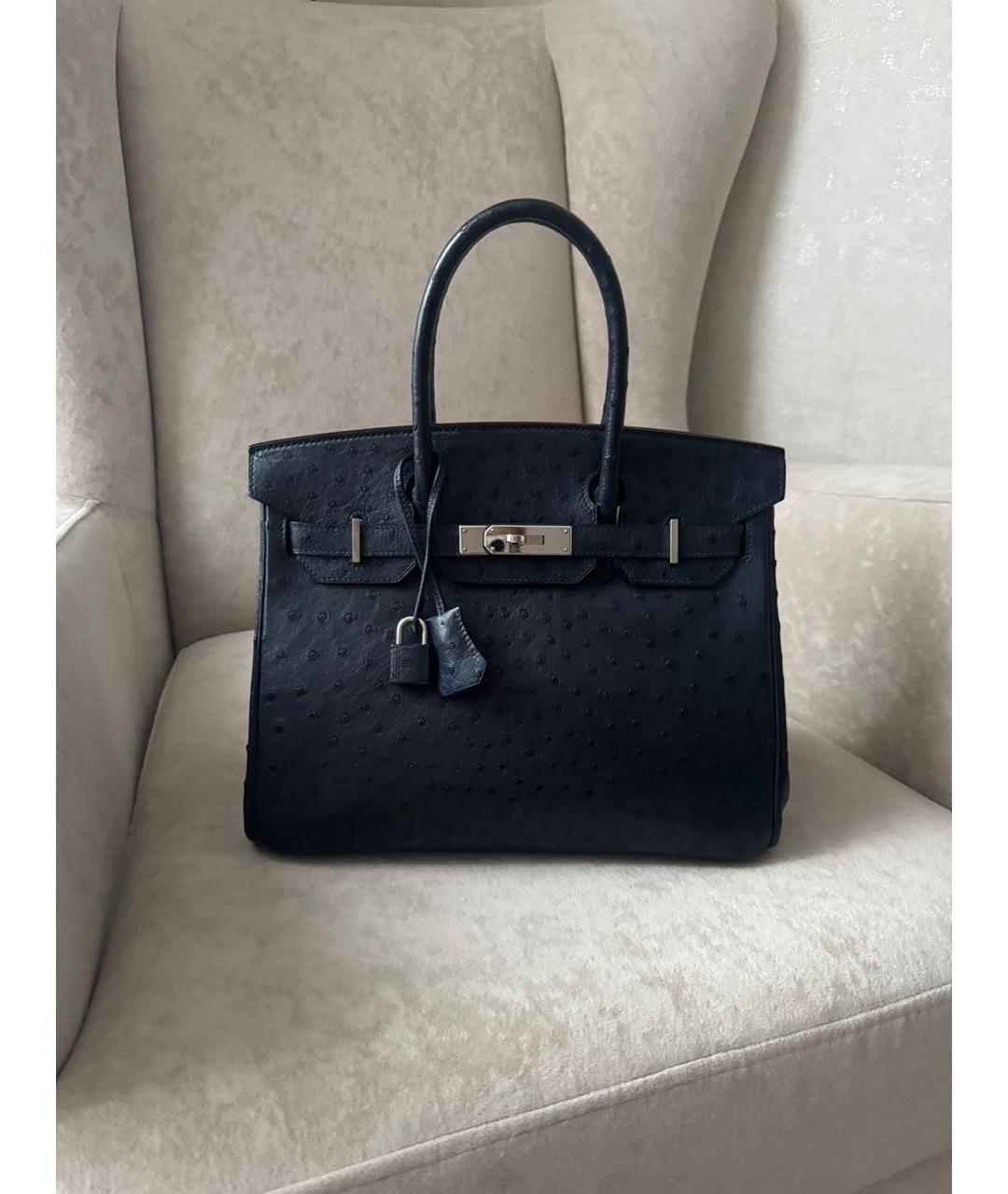 HERMES Темно-синяя сумка с короткими ручками из экзотической кожи, фото 3