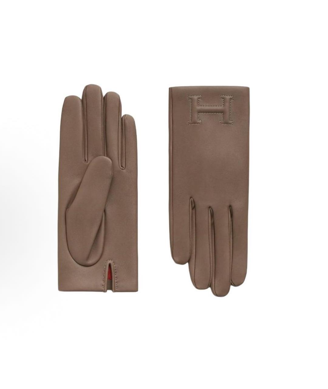 HERMES Коричневые кожаные перчатки, фото 3