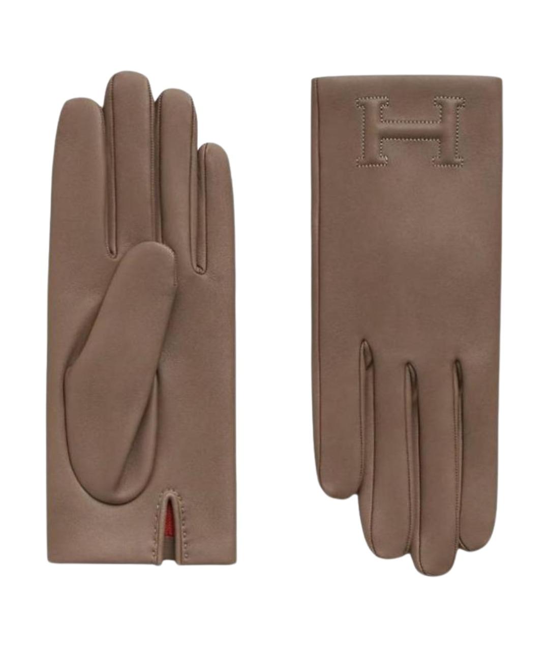 HERMES Коричневые кожаные перчатки, фото 1