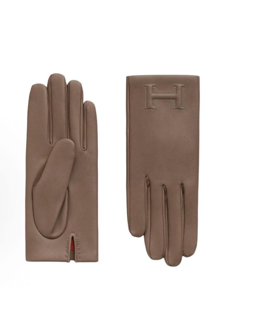 HERMES Коричневые кожаные перчатки, фото 2