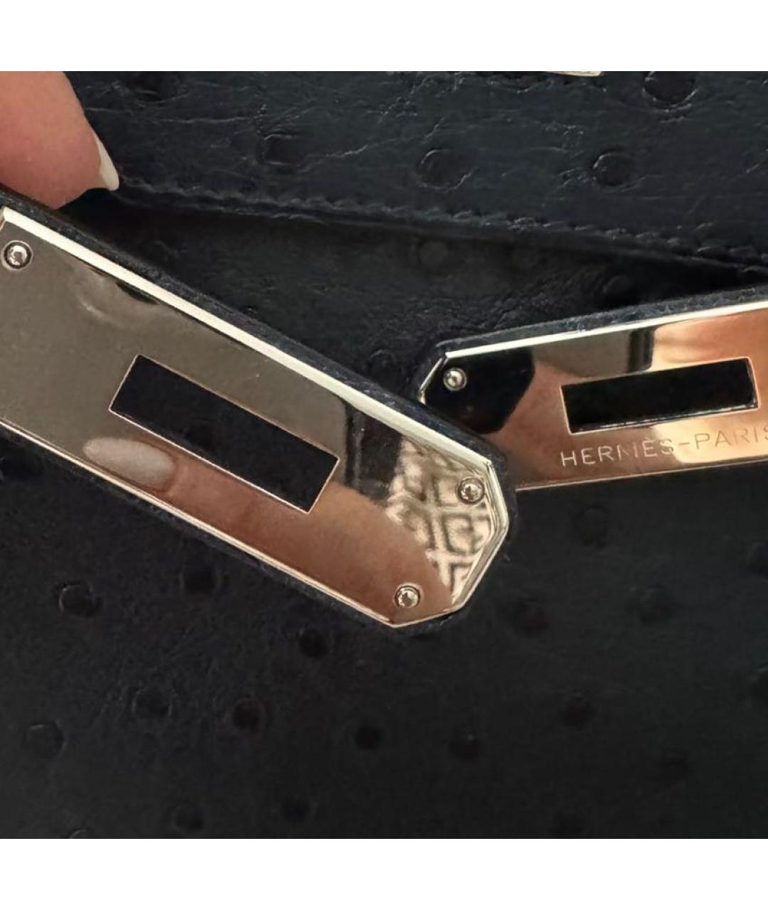 HERMES Темно-синяя сумка с короткими ручками из экзотической кожи, фото 7