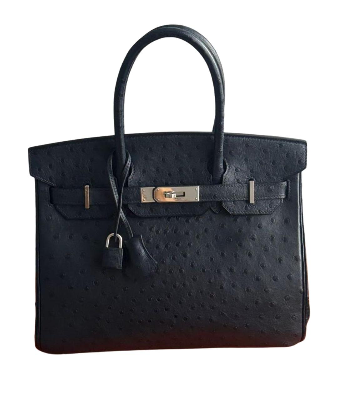 HERMES Темно-синяя сумка с короткими ручками из экзотической кожи, фото 1
