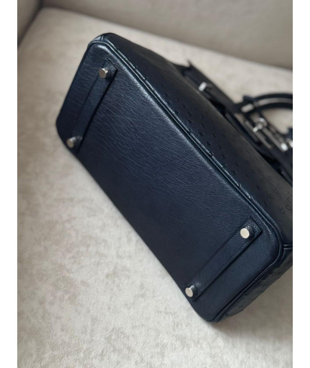 HERMES Темно-синяя сумка с короткими ручками из экзотической кожи, фото 5