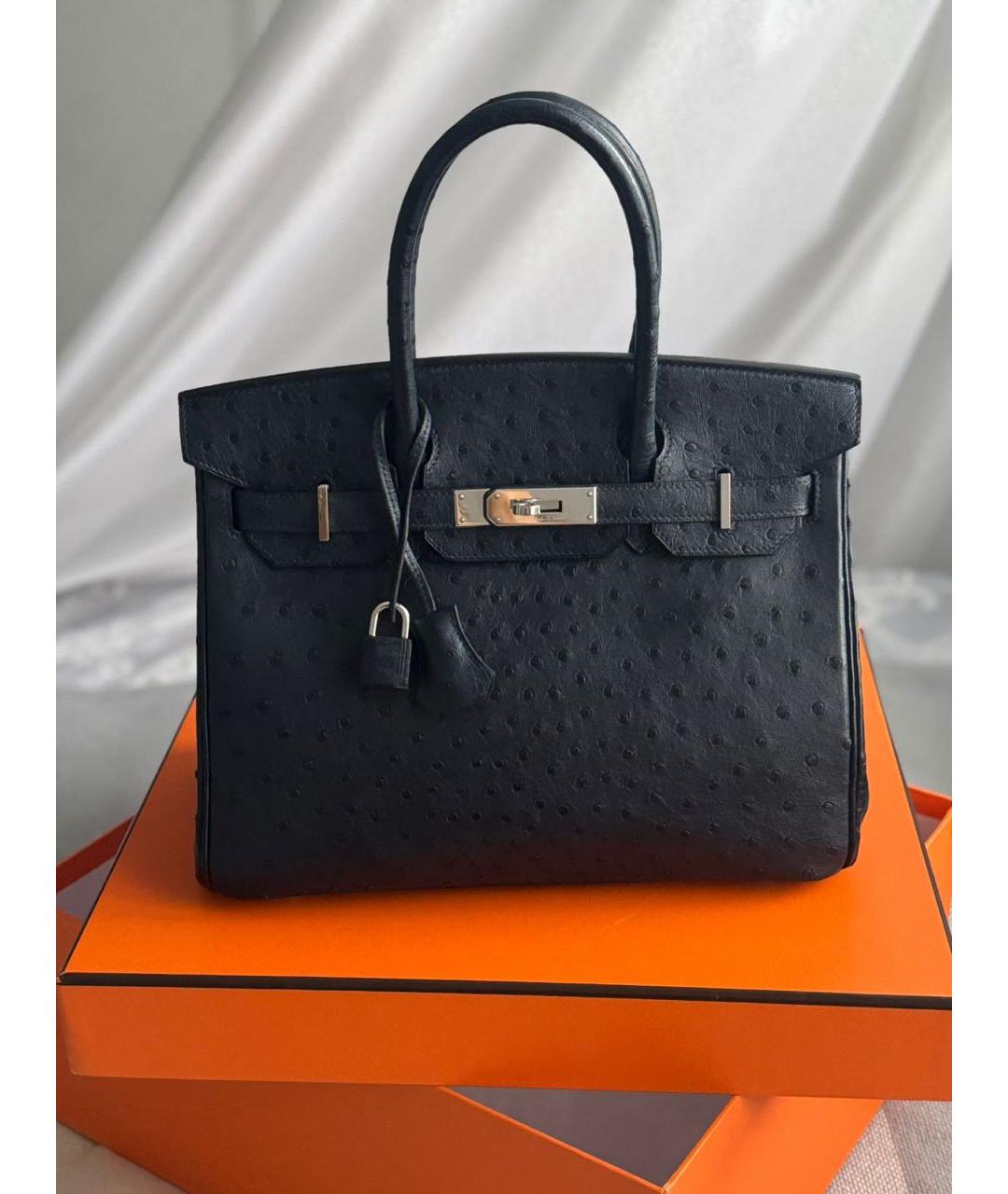 HERMES Темно-синяя сумка с короткими ручками из экзотической кожи, фото 9