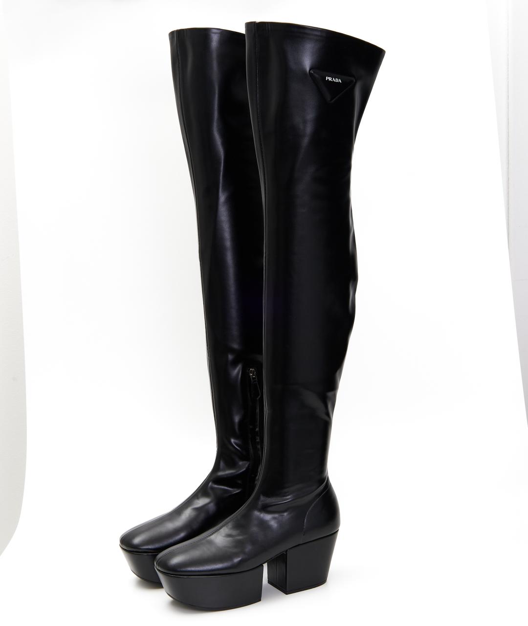 PRADA Черные кожаные ботфорты, фото 2