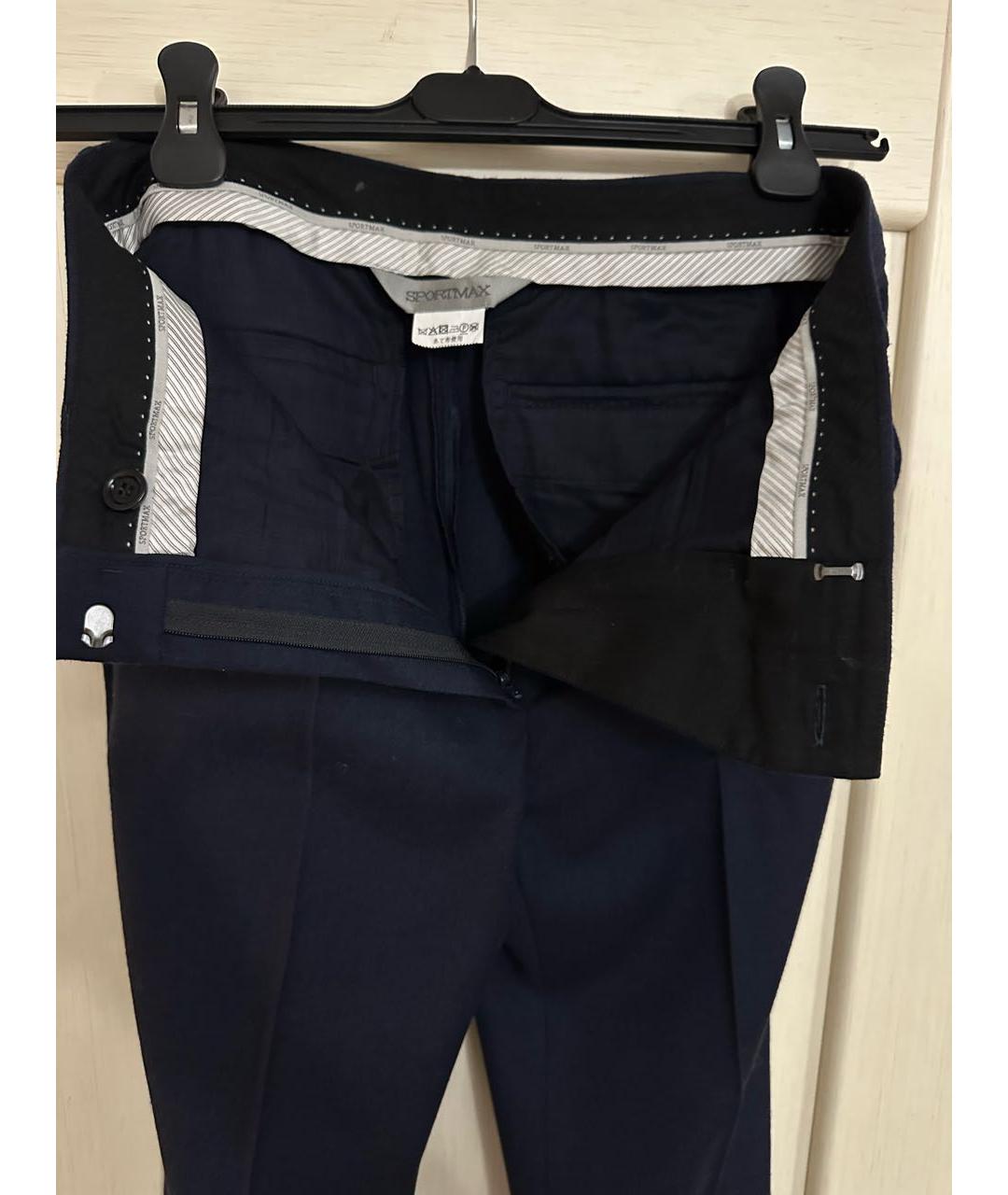 'S MAX MARA Темно-синие шерстяные прямые брюки, фото 4