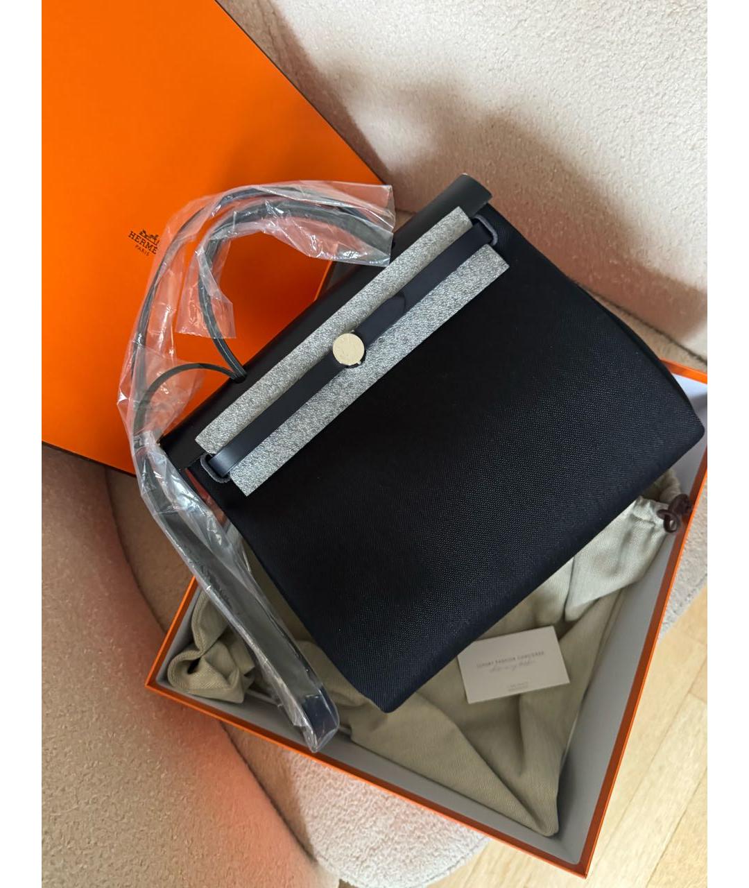 HERMES Темно-синяя тканевая сумка с короткими ручками, фото 4