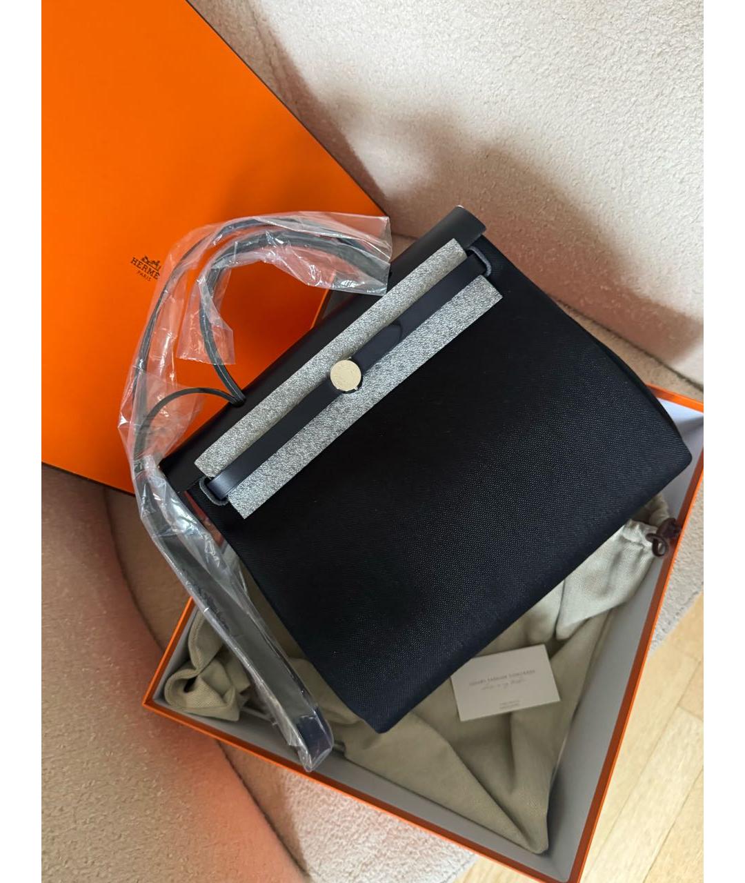 HERMES Темно-синяя тканевая сумка с короткими ручками, фото 5