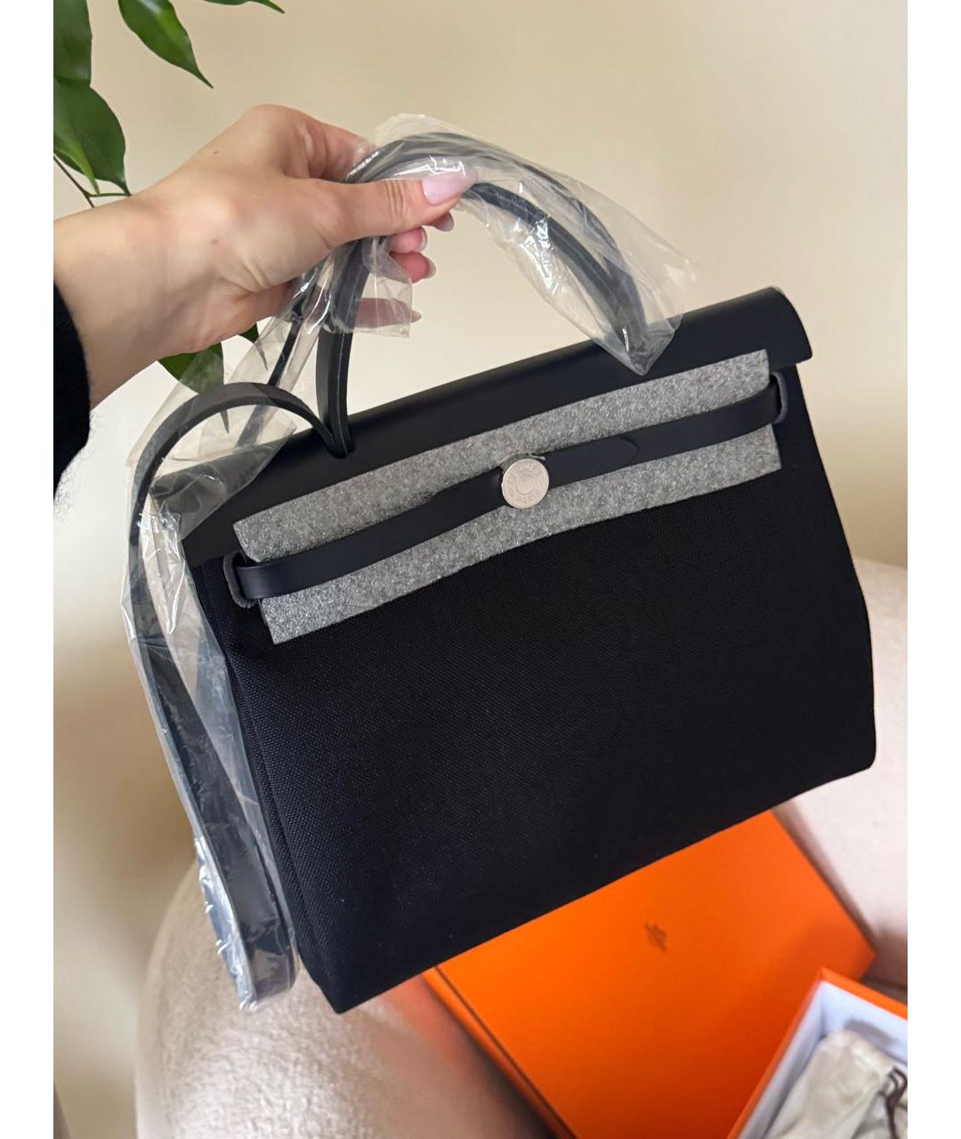 HERMES Темно-синяя тканевая сумка с короткими ручками, фото 2