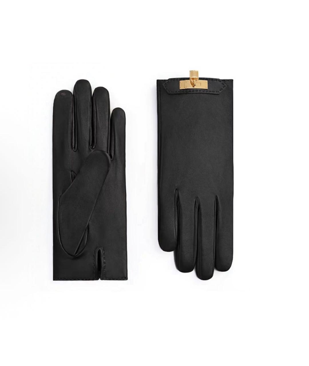 HERMES Черные кожаные перчатки, фото 2