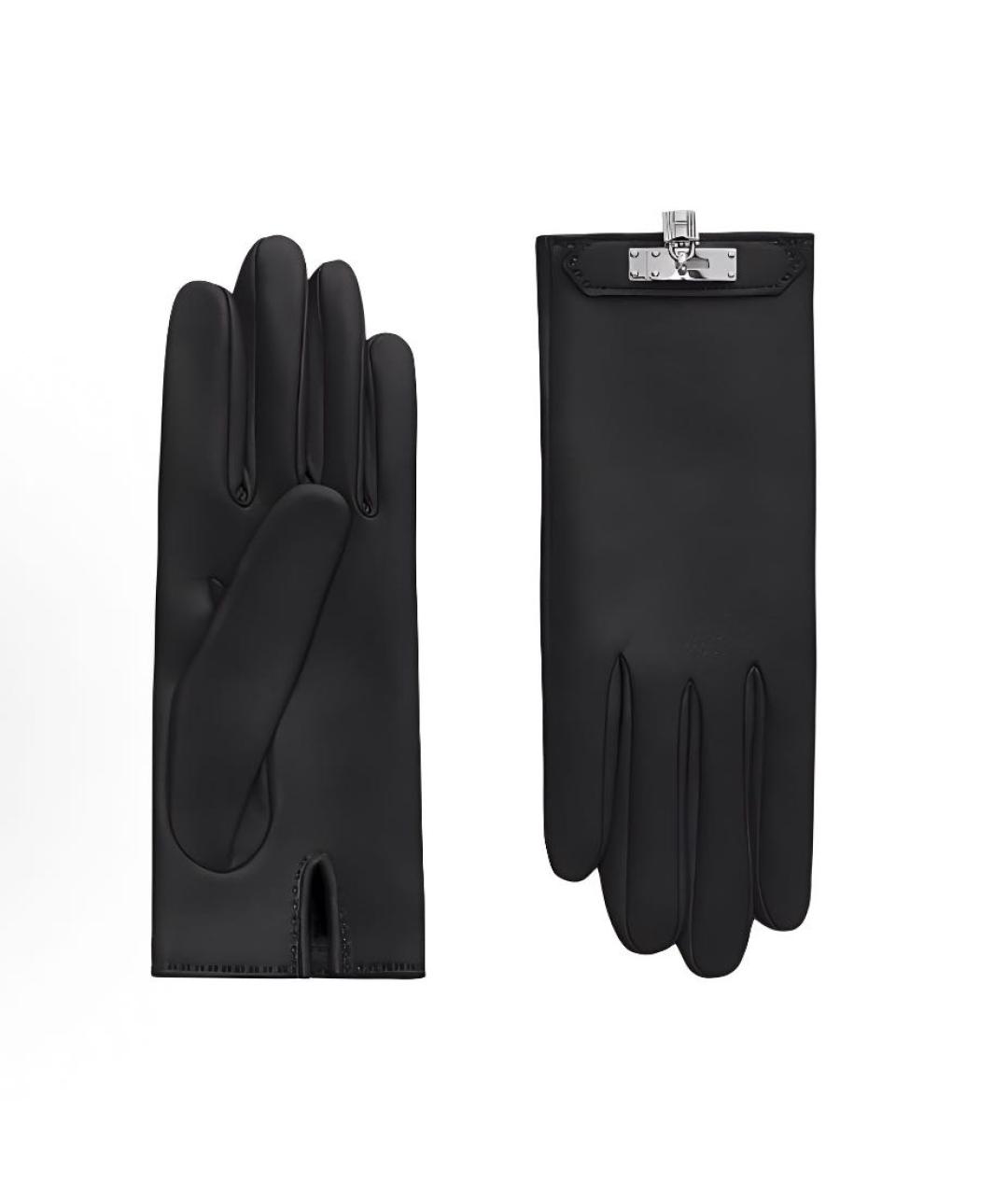 HERMES Черные кожаные перчатки, фото 3