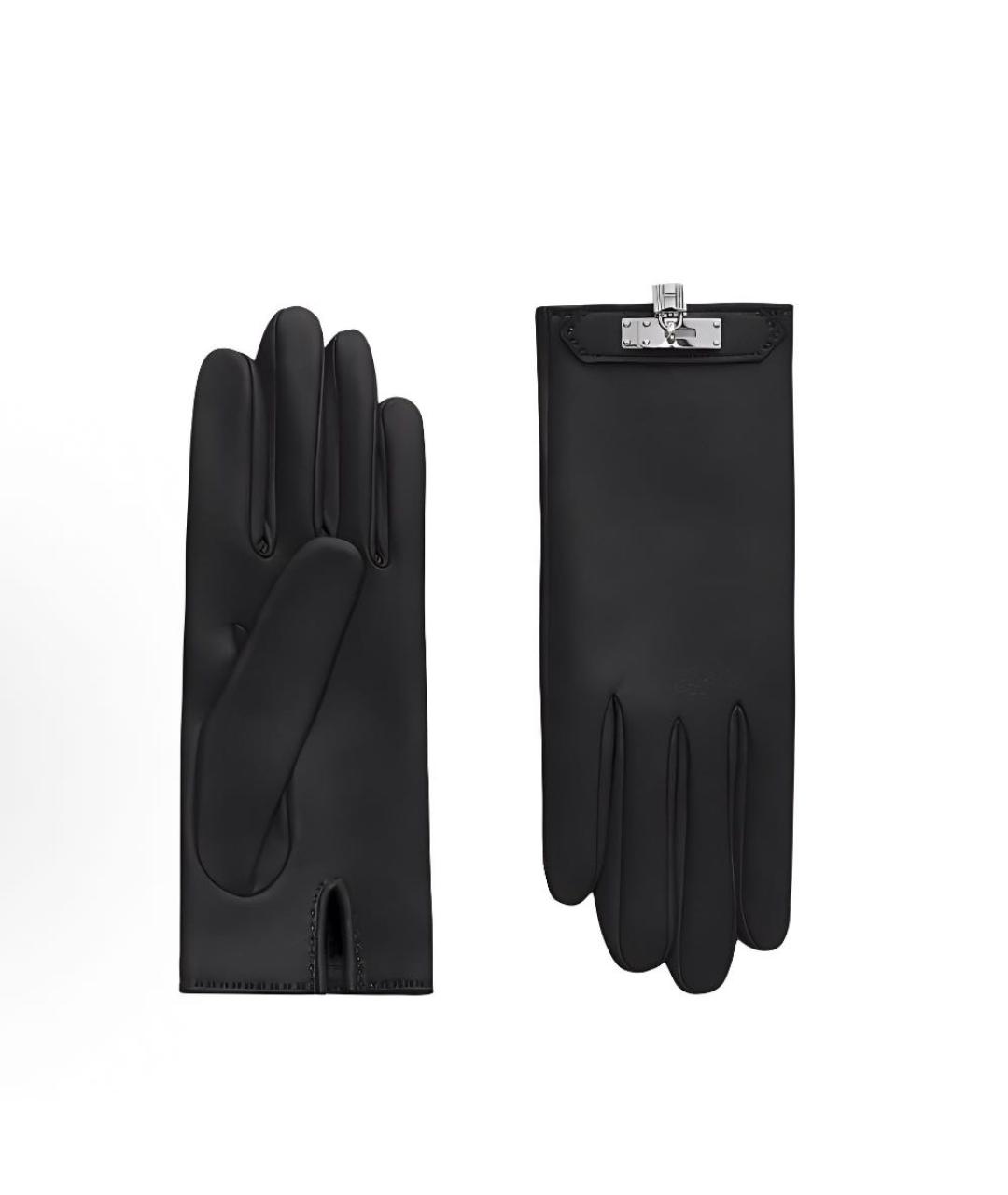 HERMES Черные кожаные перчатки, фото 2