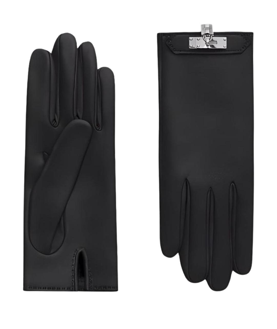 HERMES Черные кожаные перчатки, фото 1