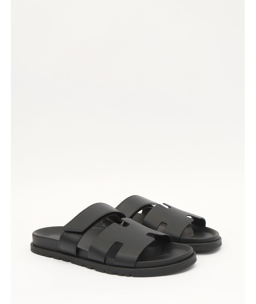 HERMES Черные кожаные сандалии, фото 4