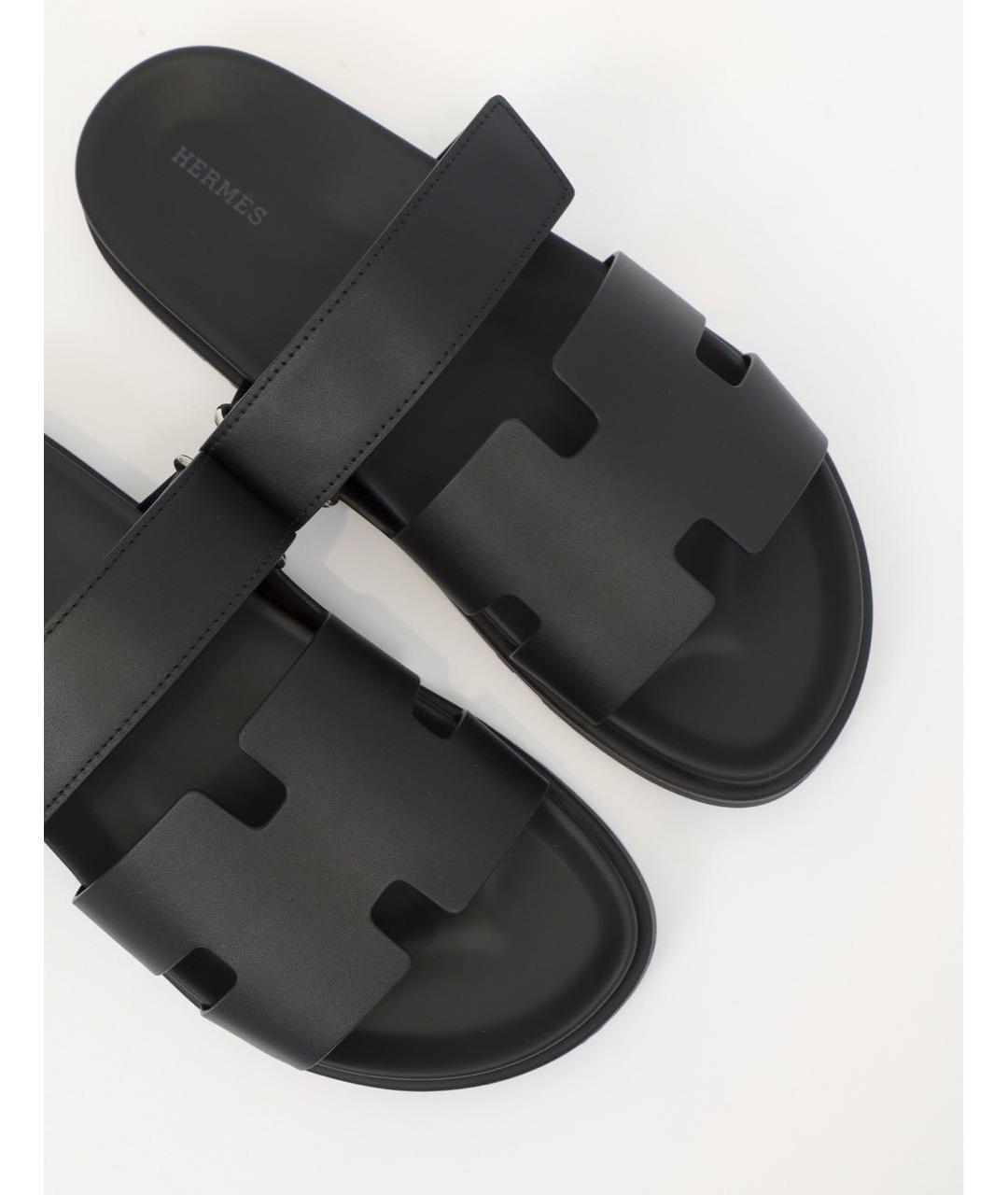 HERMES Черные кожаные сандалии, фото 2
