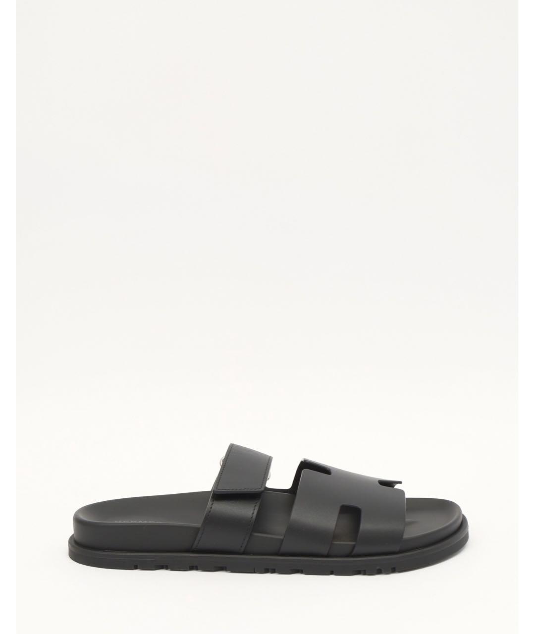 HERMES Черные кожаные сандалии, фото 6