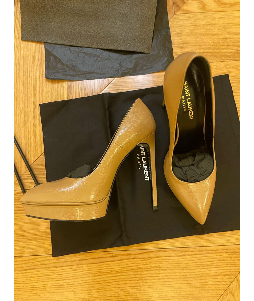 SAINT LAURENT Бежевые кожаные туфли, фото 4
