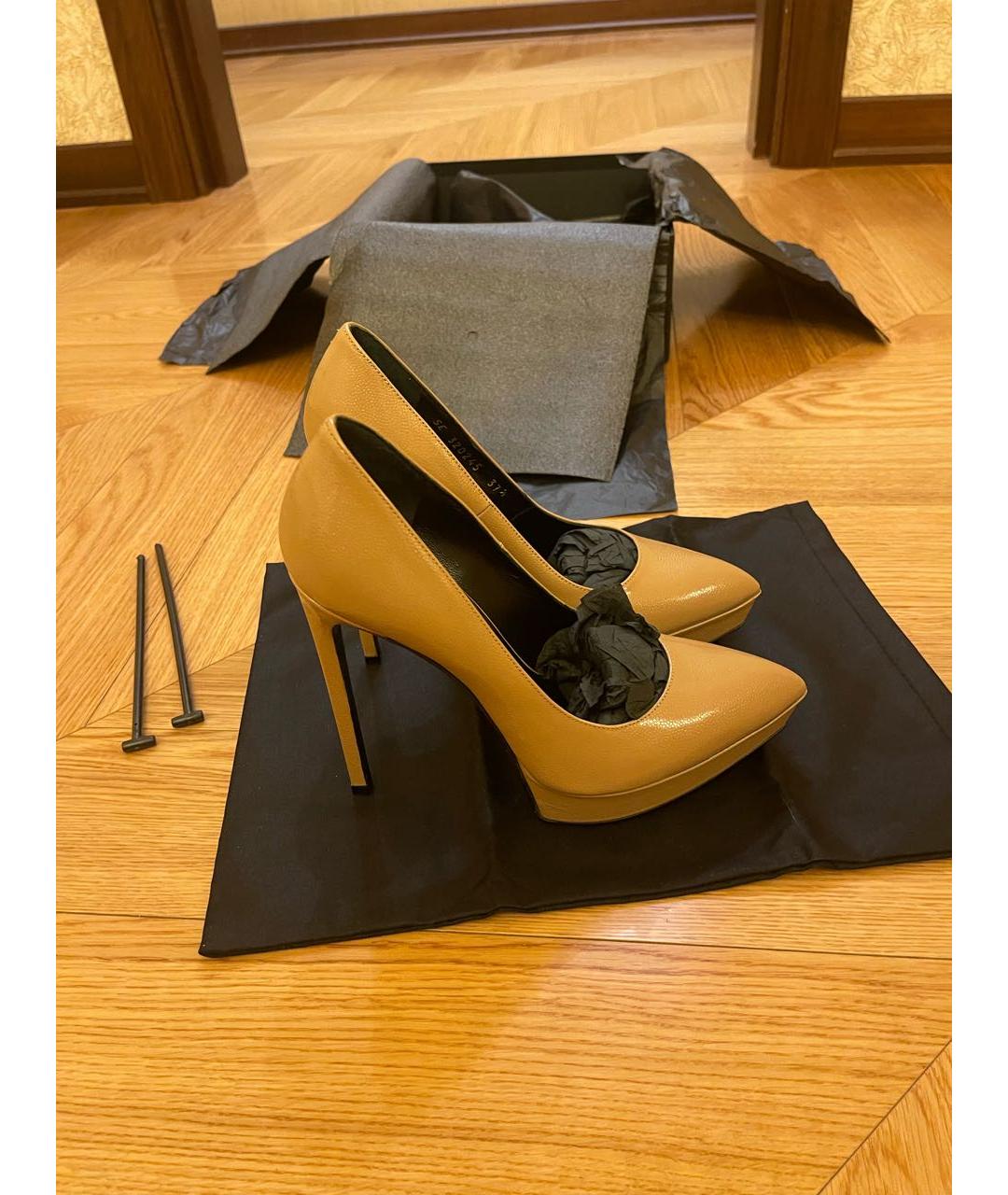 SAINT LAURENT Бежевые кожаные туфли, фото 3