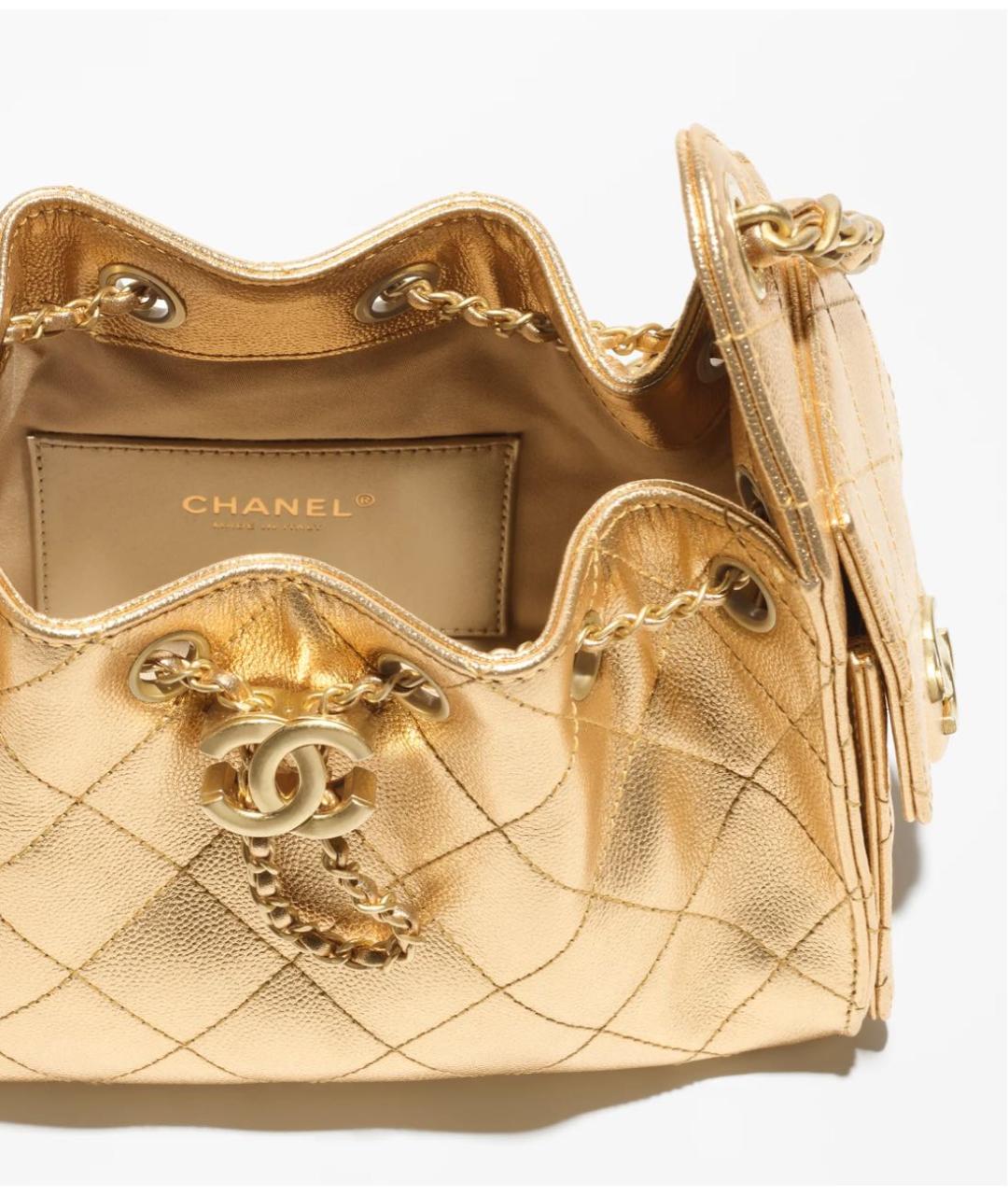 CHANEL Золотая кожаная сумка с короткими ручками, фото 3