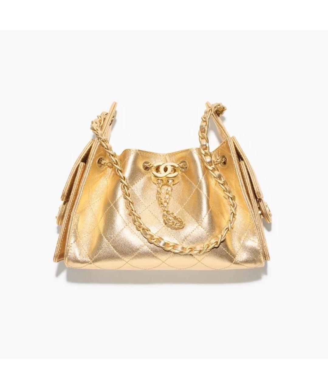 CHANEL Золотая кожаная сумка с короткими ручками, фото 4