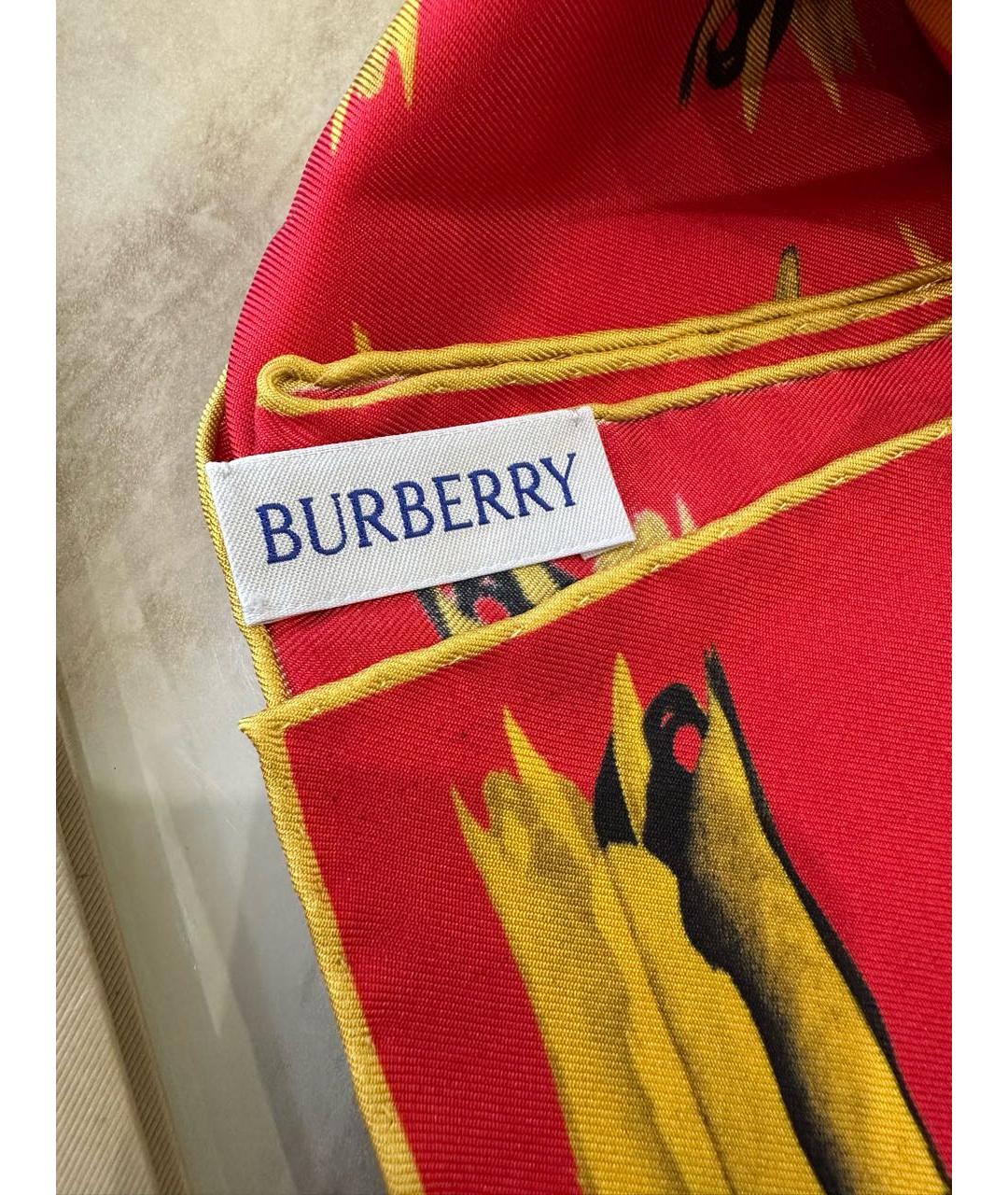 BURBERRY Красный шелковый платок, фото 7