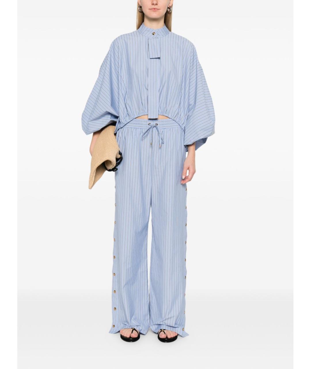 ZIMMERMANN Голубые хлопковые прямые брюки, фото 5