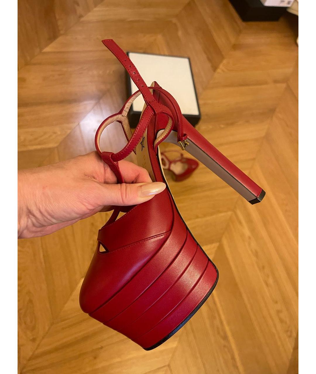 GUCCI Красные кожаные туфли, фото 6