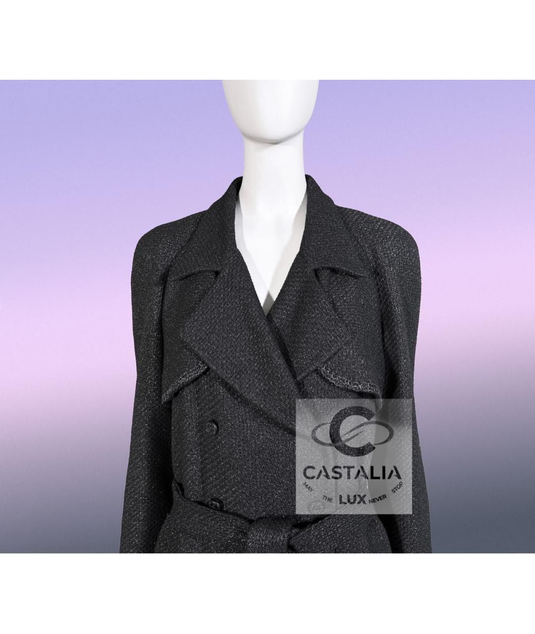 CHANEL Черный твидовый тренч/плащ, фото 4