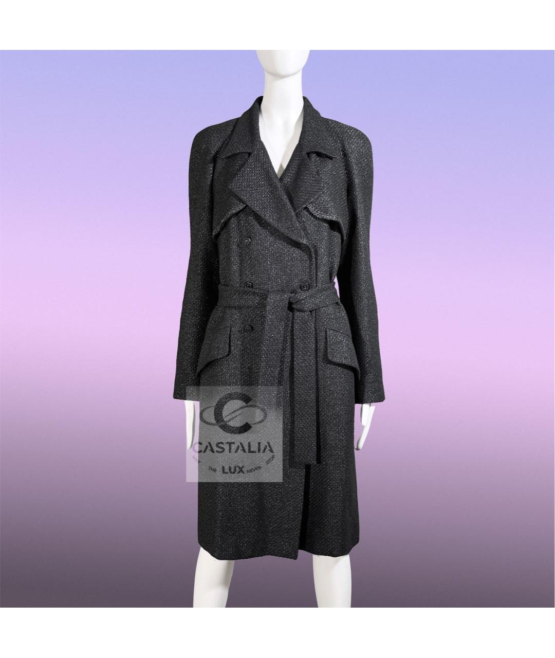 CHANEL Черный твидовый тренч/плащ, фото 3