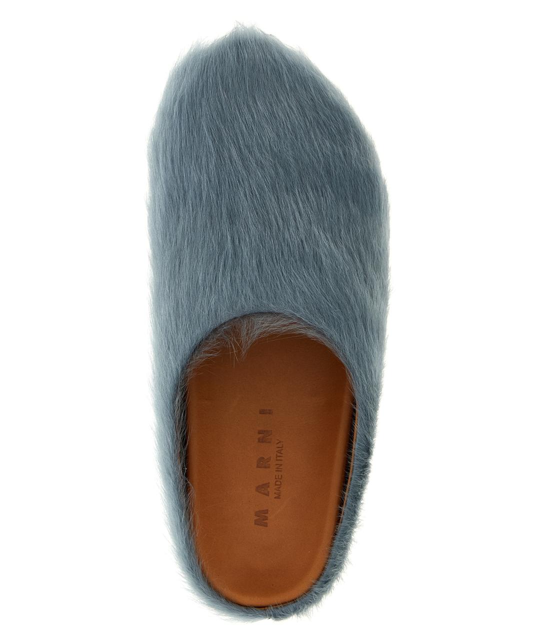 MARNI Голубые кожаные шлепанцы, фото 4
