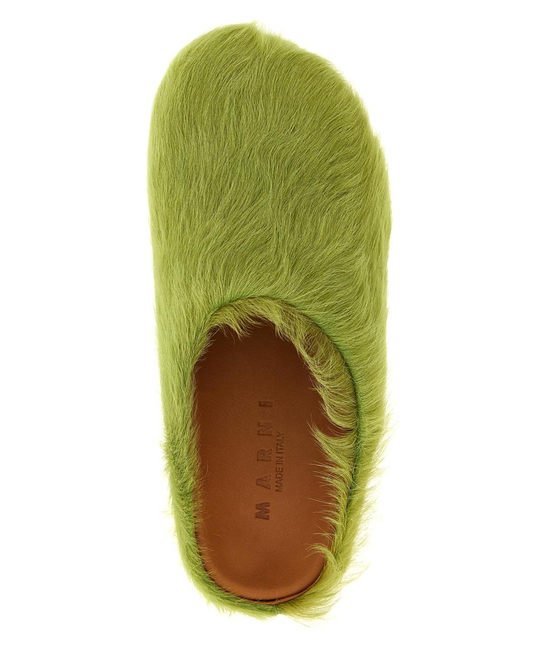 MARNI Зеленые кожаные шлепанцы, фото 4