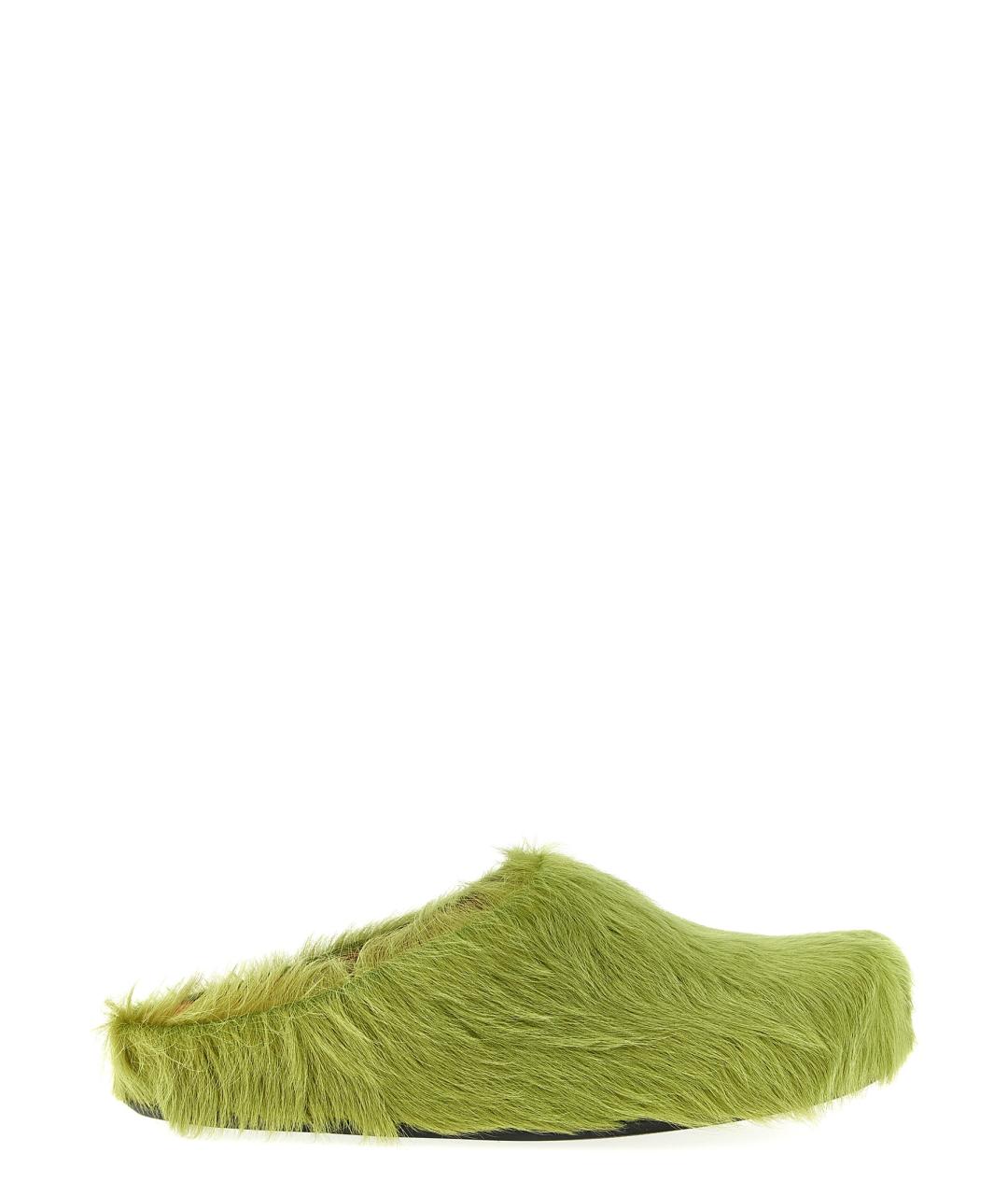 MARNI Зеленые кожаные шлепанцы, фото 1