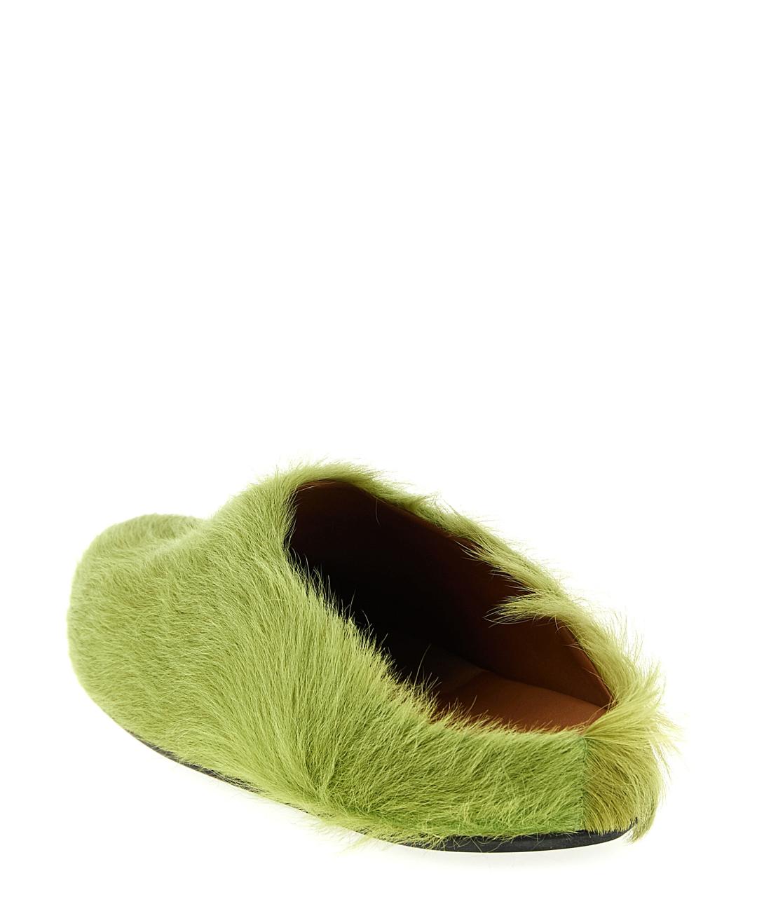 MARNI Зеленые кожаные шлепанцы, фото 3