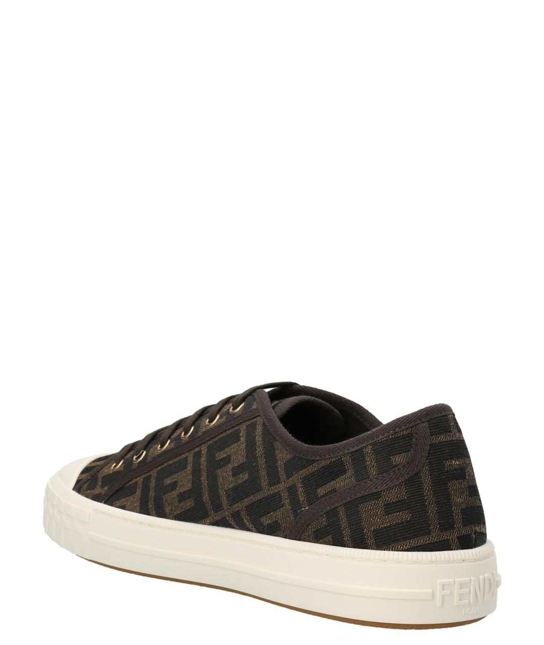 FENDI Коричневые текстильные низкие кроссовки / кеды, фото 2